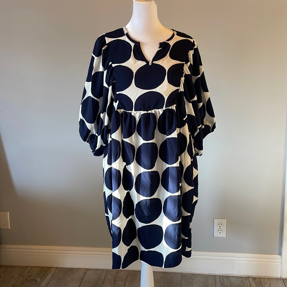 [Ces Femme] Navy/White Polka Dot Dress - Size Large - game day